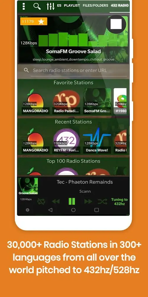 Screenshot of the 528 Player Pro app