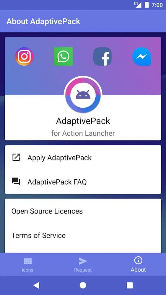 Screenshot of the AdaptivePack app