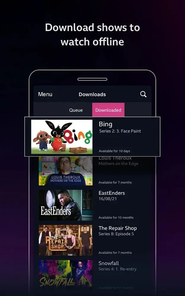 Screenshot of the BBC iPlayer app