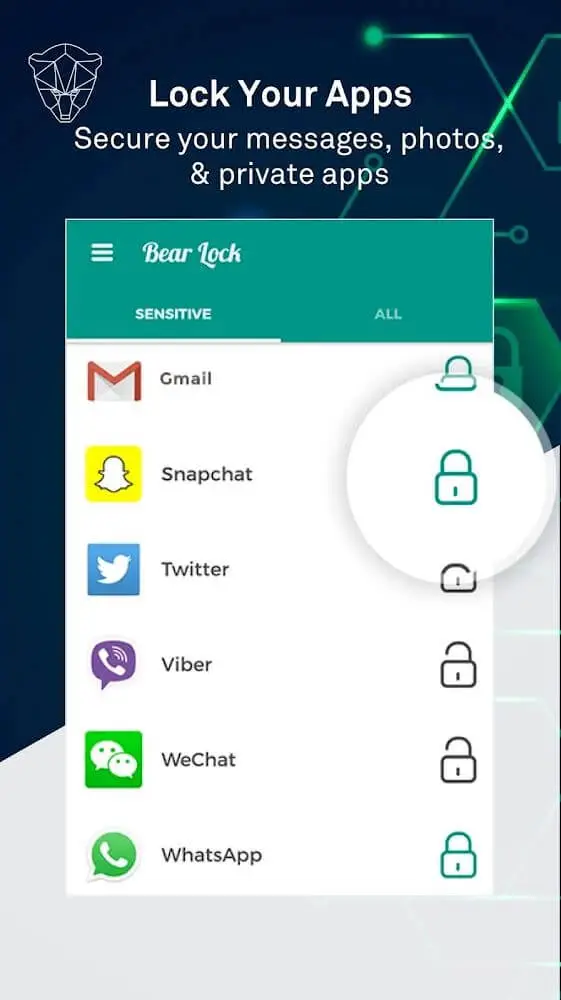 Screenshot of the Bear Lock app