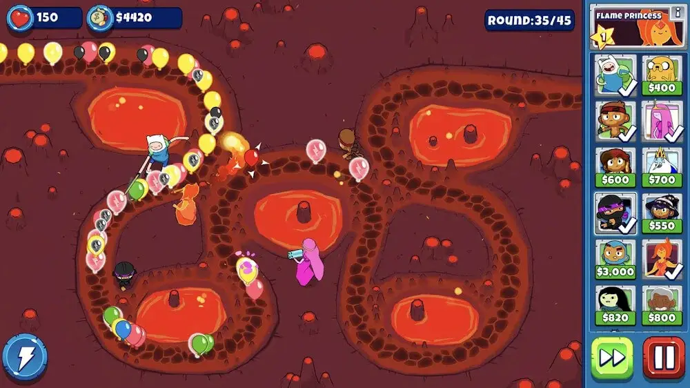 Screenshot of the Bloons Adventure Time TD game