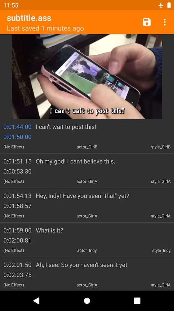 Screenshot of the Buftaku Subtitle Editor app