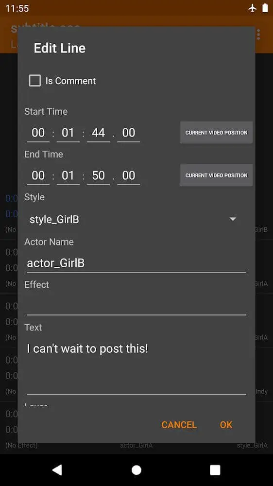 Screenshot of the Buftaku Subtitle Editor app
