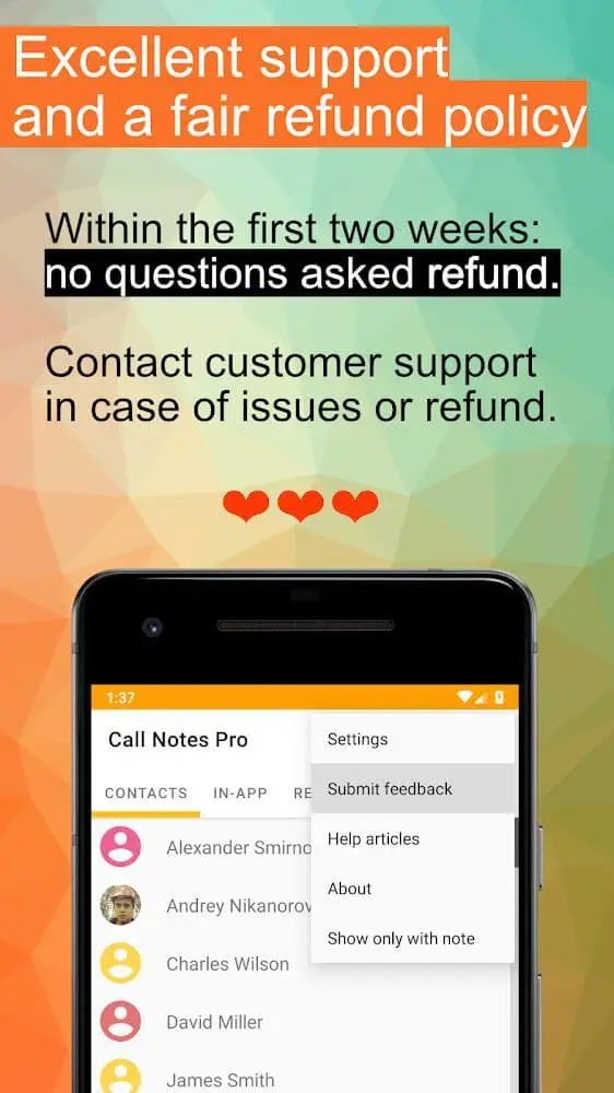 Screenshot of the Call Notes Pro app
