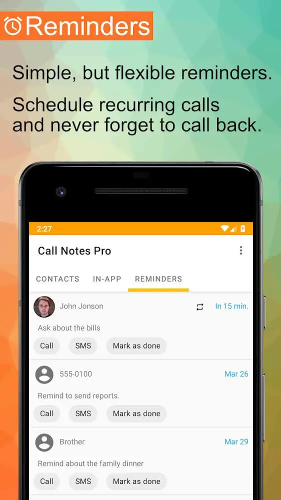 Screenshot of the Call Notes Pro app
