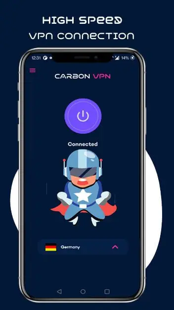 Screenshot of the Carbon VPN Pro Premium app