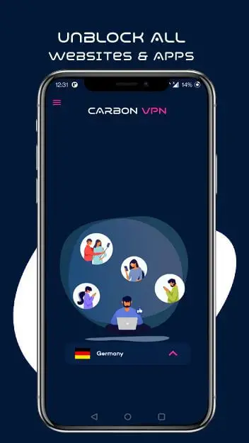 Screenshot of the Carbon VPN Pro Premium app