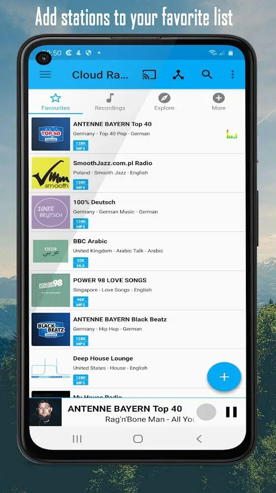 Screenshot of the Cloud Radio Pro app