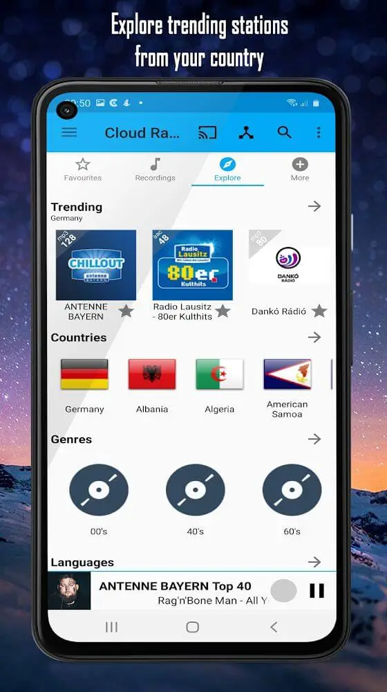 Screenshot of the Cloud Radio Pro app