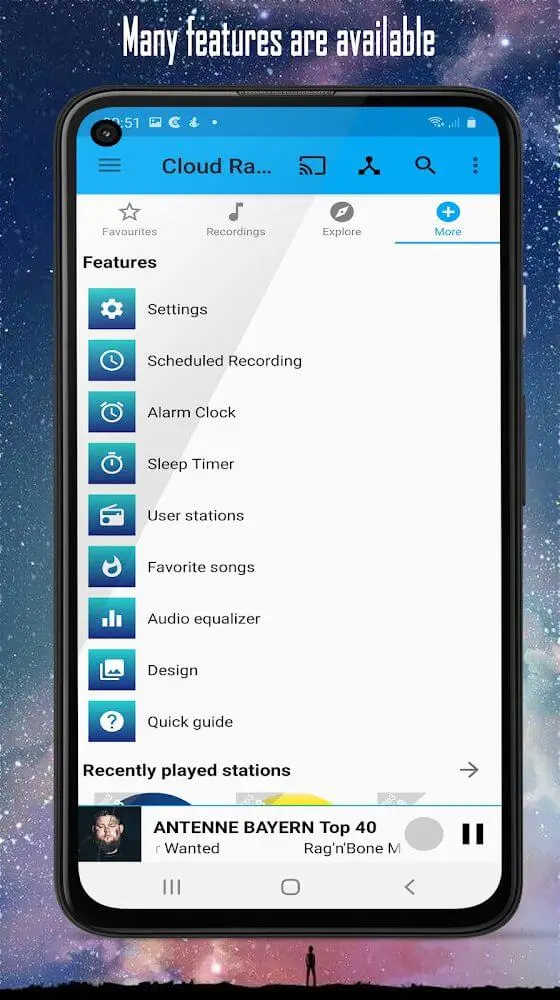 Screenshot of the Cloud Radio Pro app