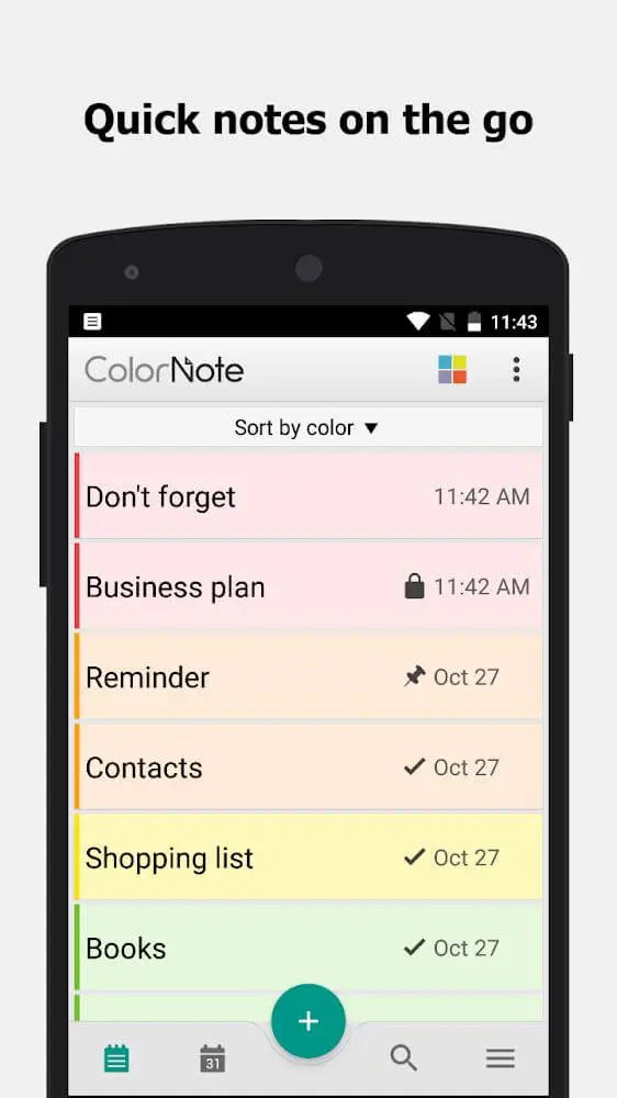 Screenshot of the ColorNote Notepad Notes app