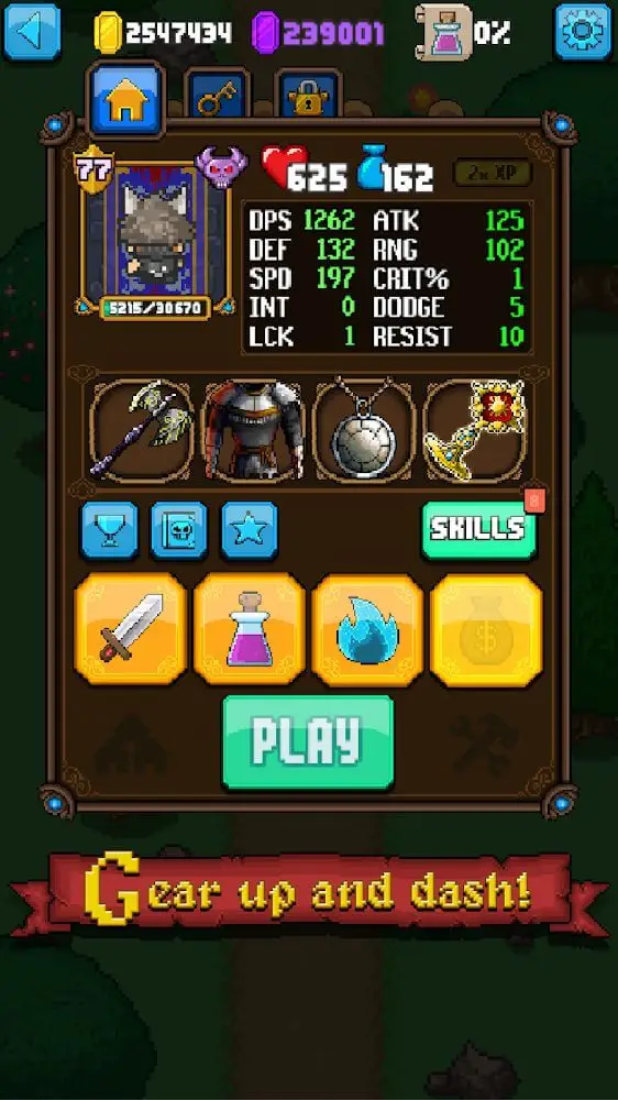Screenshot of the Dash Quest app