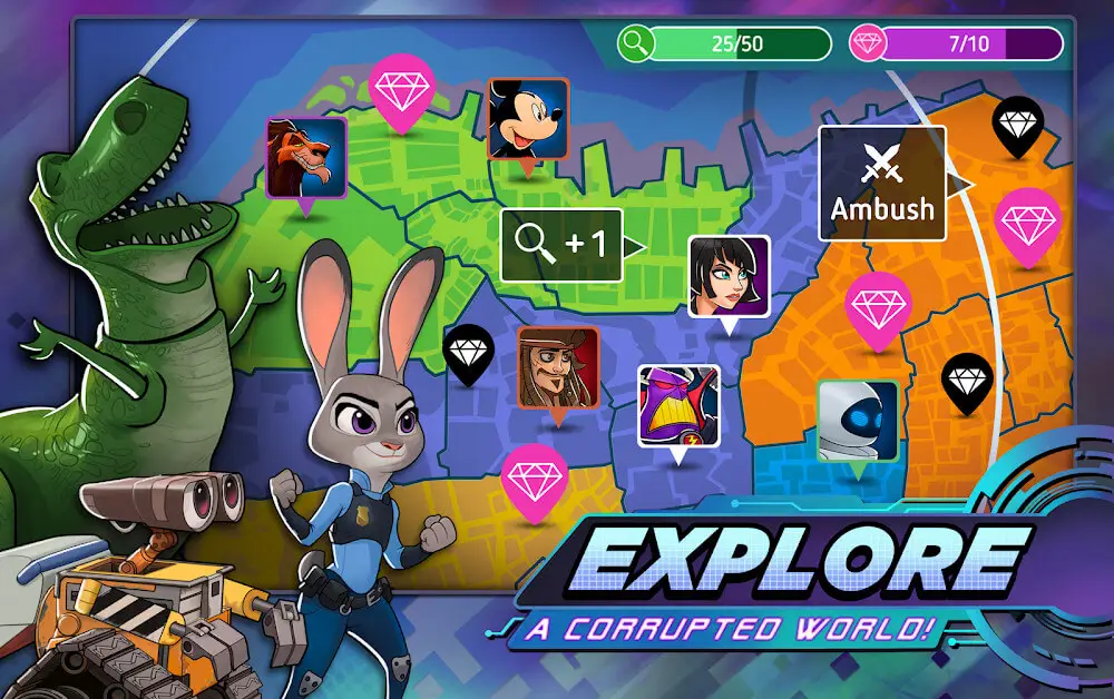 Screenshot of the Disney Heroes: Battle Mode game