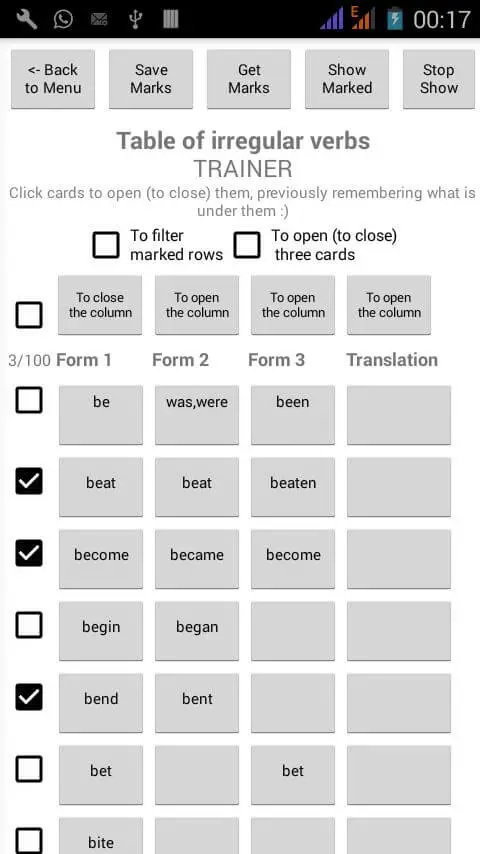 Screenshot of the English Tenses app