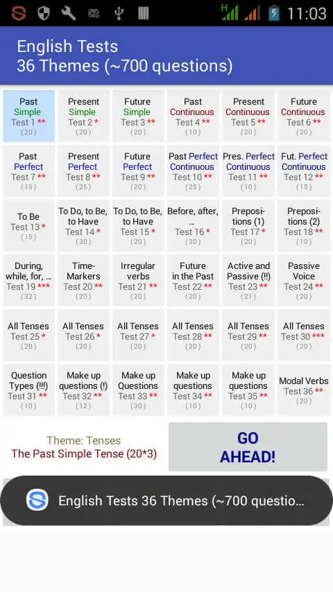Screenshot of the English Tests app