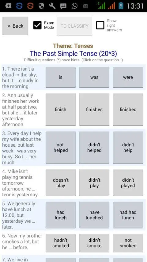 Screenshot of the English Tests app