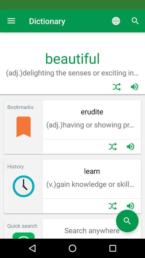 Screenshot of the Erudite Dictionary app