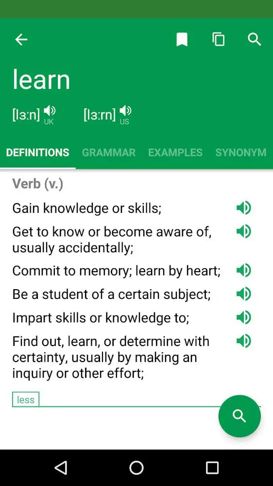 Screenshot of the Erudite Dictionary app