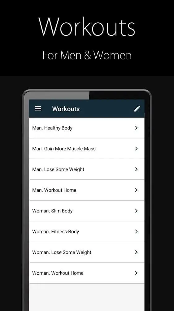 Screenshot of the Fitness Trainer FitProSport FULL app