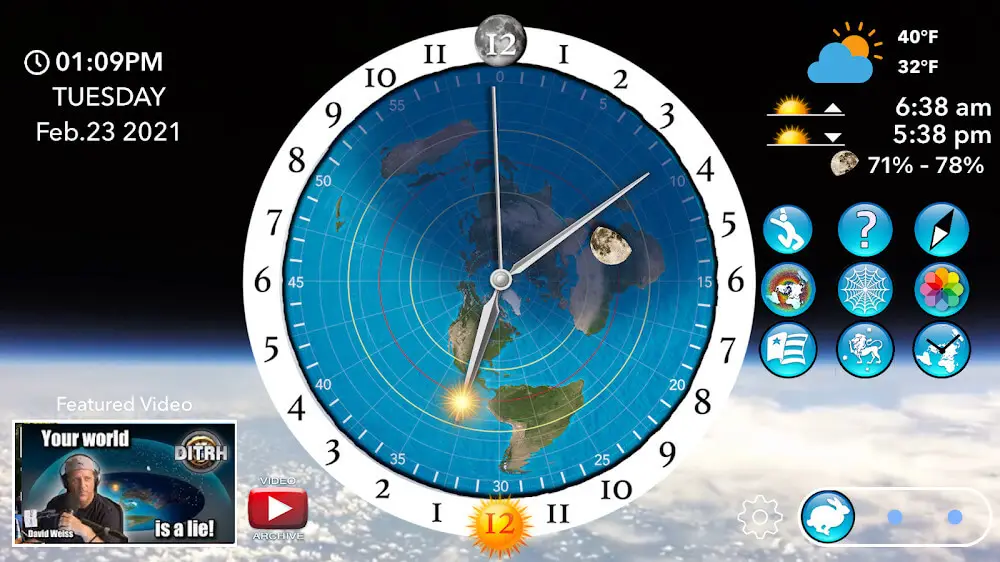 Screenshot of the Flat Earth Sun Moon & Zodiac Clock game