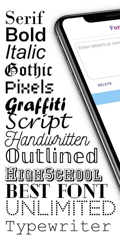 Screenshot of the Fonts app
