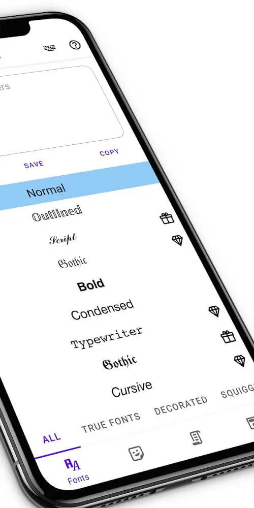 Screenshot of the Fonts app
