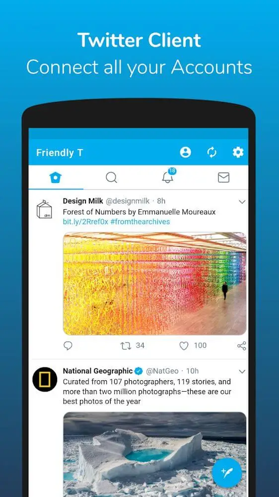 Screenshot of the Friendly For Twitter app