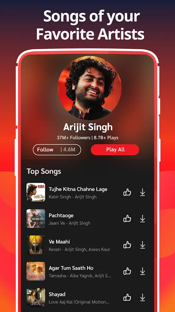 Screenshot of the Gaana Music app