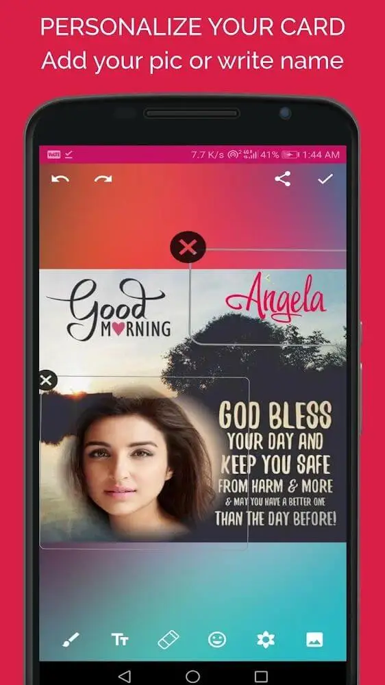 Screenshot of the Greeting Photo Editor app