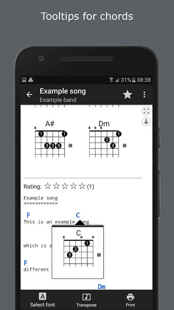 Screenshot of the GuitarTab app