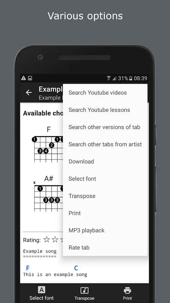Screenshot of the GuitarTab app