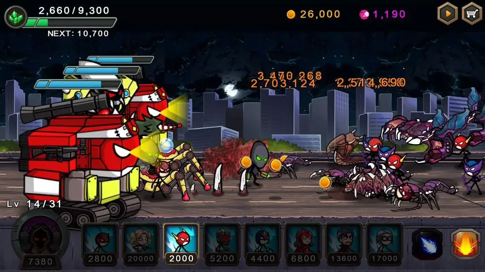 Screenshot of the HERO WARS: Super Stickman Defense game