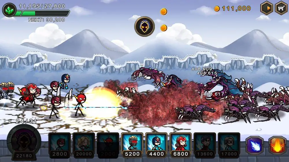 Screenshot of the HERO WARS: Super Stickman Defense game
