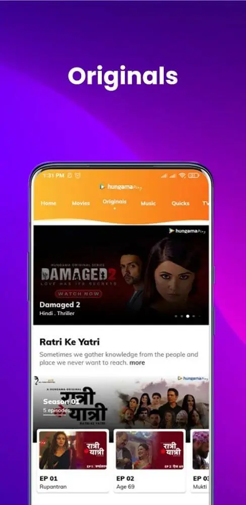Screenshot of the Hungama Play app
