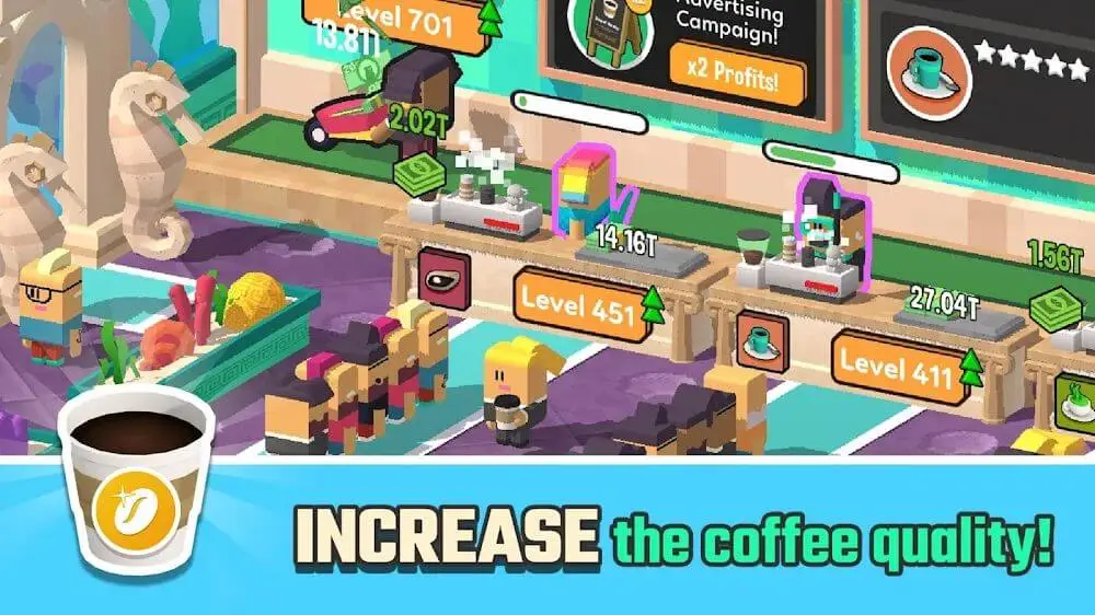 Screenshot of the Idle Coffee Corp game