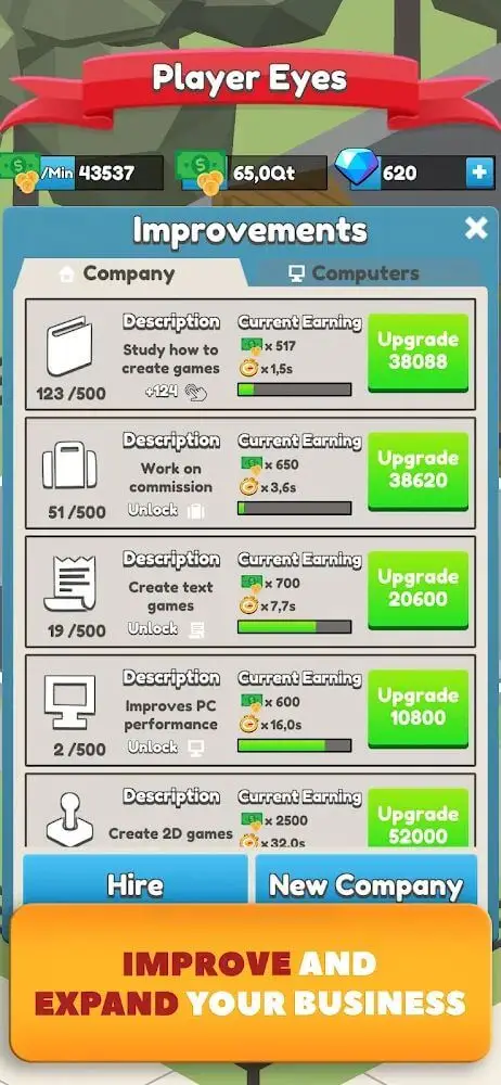 Screenshot of the Idle Game Dev Empire app