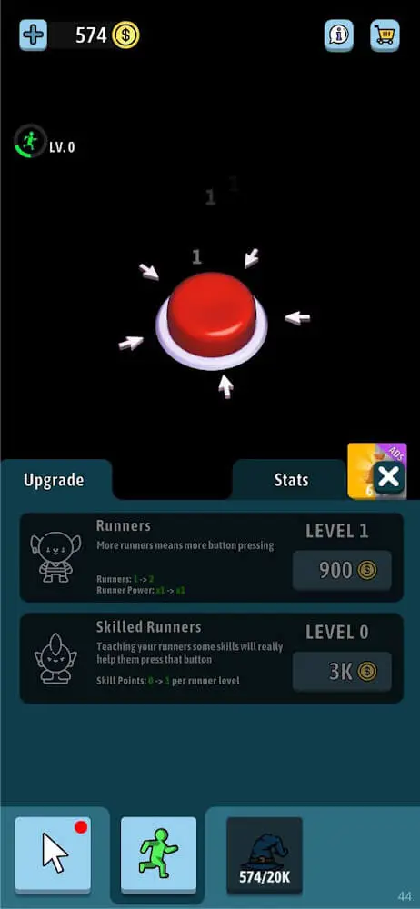 Screenshot of the Idle Green Button app