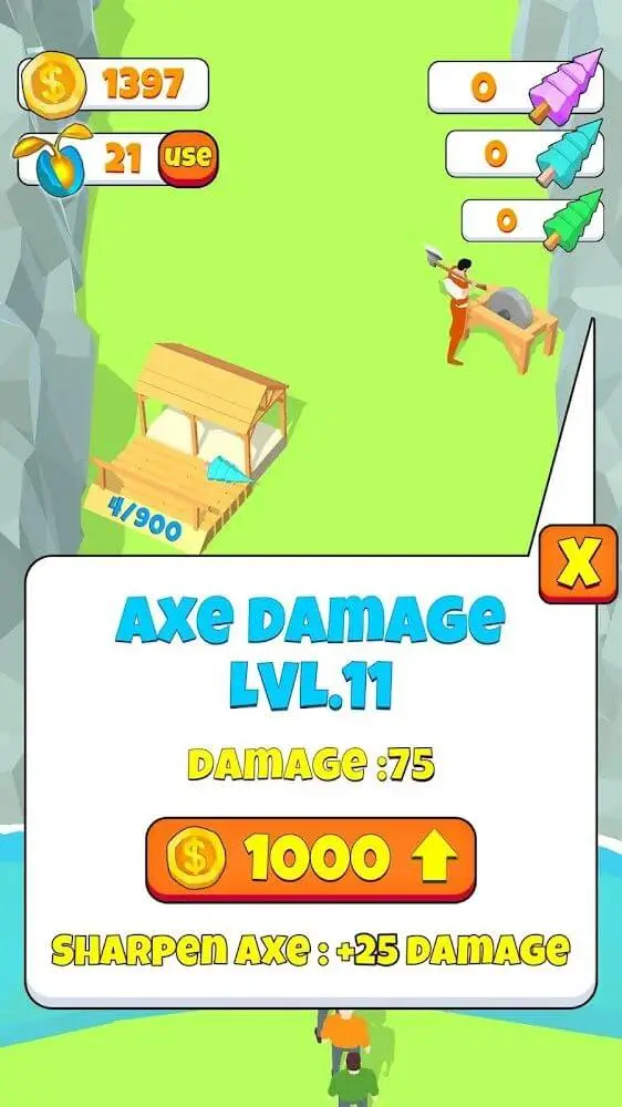 Screenshot of the Idle Lumberjack 3D app