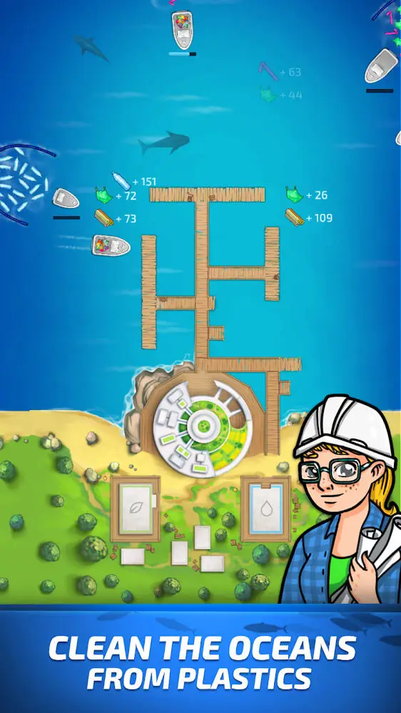 Screenshot of the Idle Ocean Cleaner app
