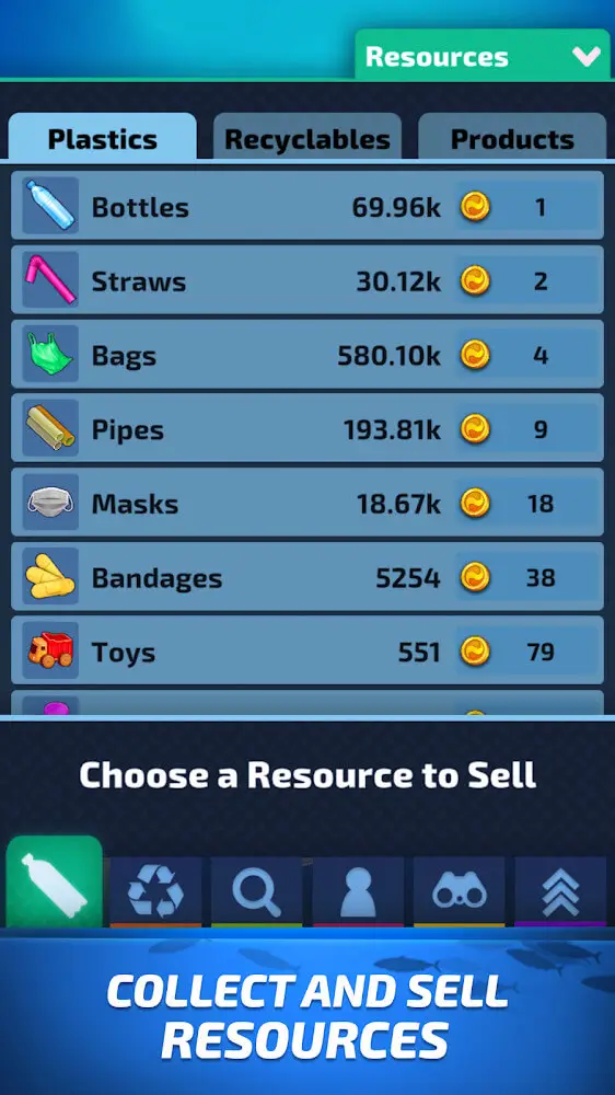 Screenshot of the Idle Ocean Cleaner app