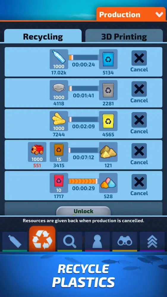Screenshot of the Idle Ocean Cleaner app