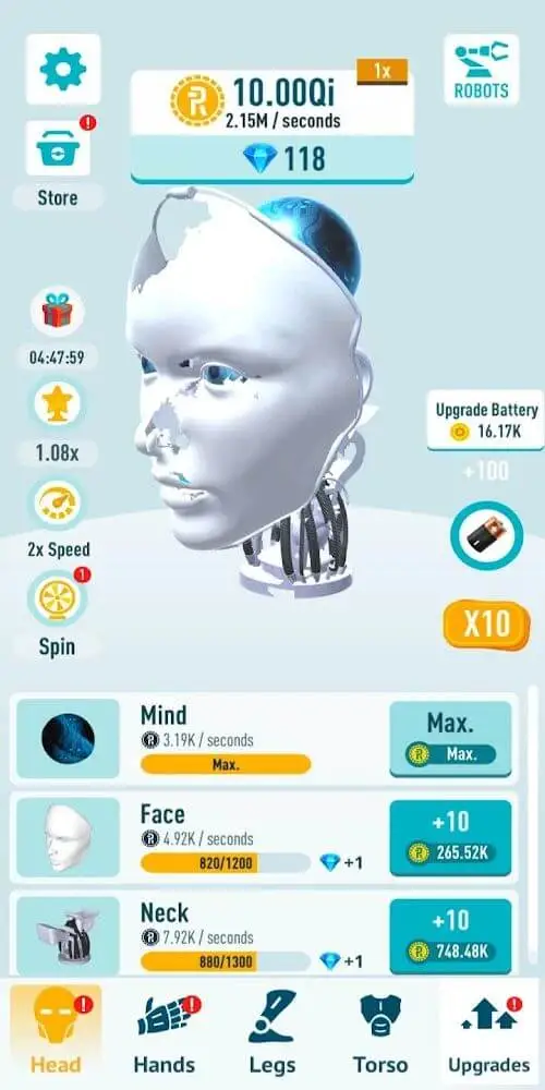 Screenshot of the Idle Robots app