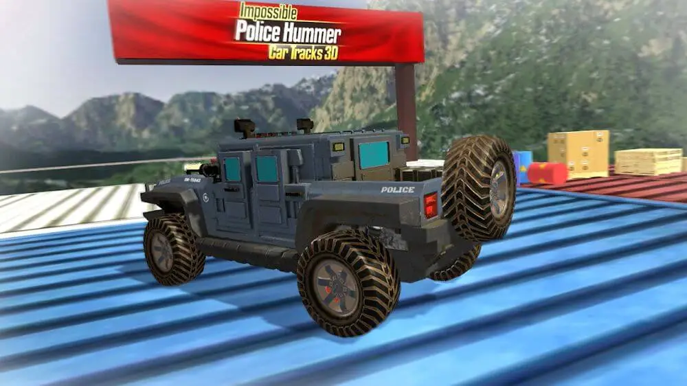 Screenshot of the Impossible Police Hummer Car Tracks 3D game