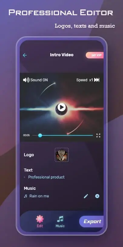 Screenshot of the Intro video maker app