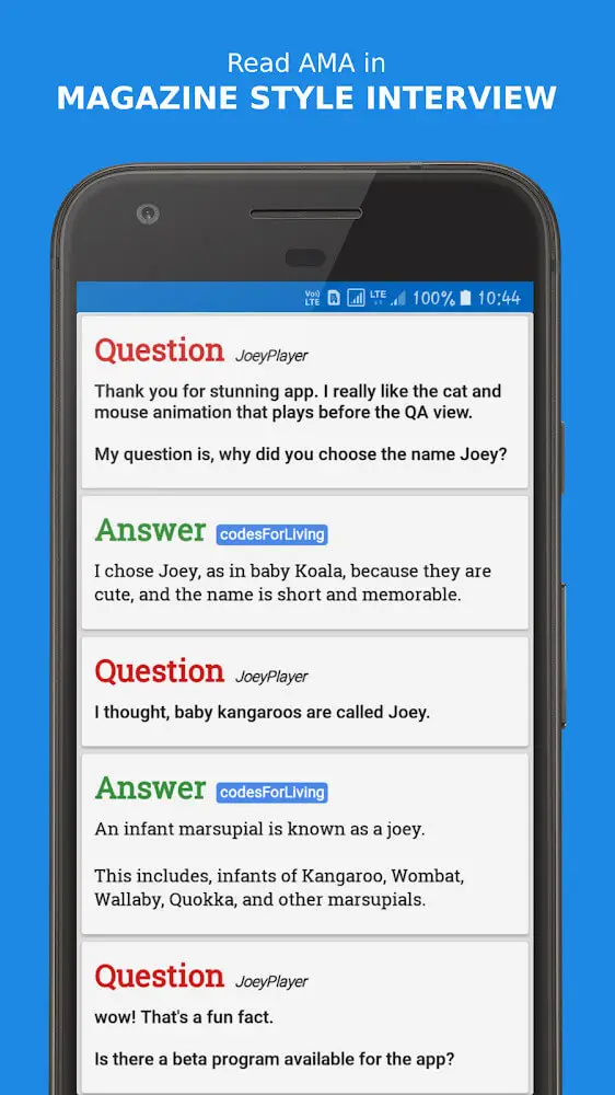 Screenshot of the Joey for Reddit app