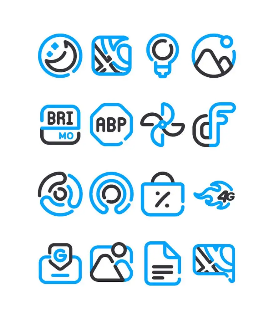 Screenshot of the Lineblack – Blue icon Pack app
