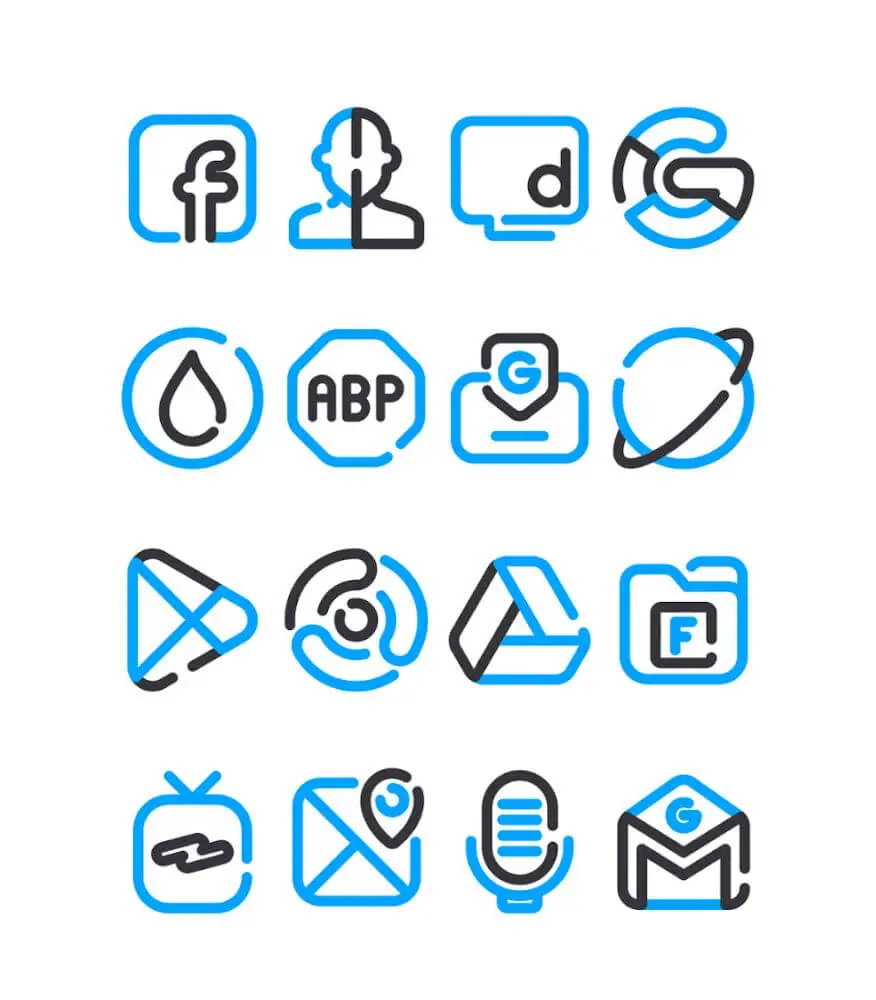 Screenshot of the Lineblack – Blue icon Pack app