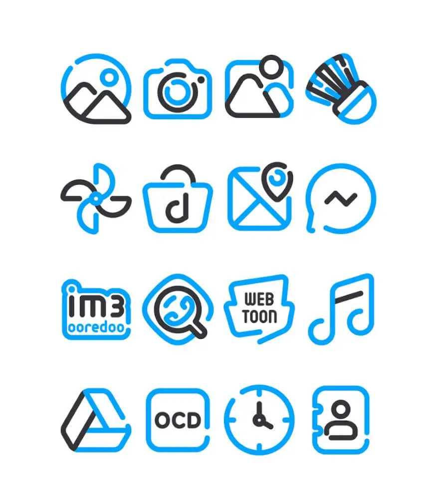 Screenshot of the Lineblack – Blue icon Pack app