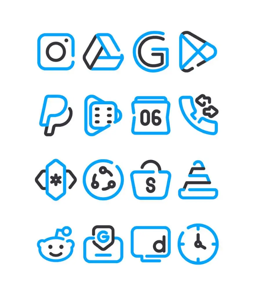 Screenshot of the Lineblack – Blue icon Pack app