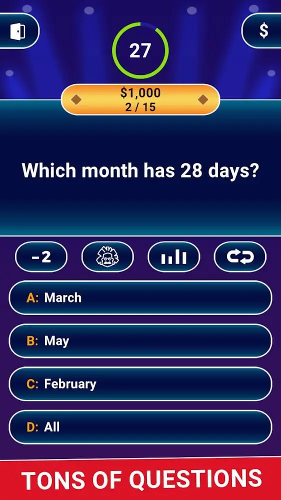 Screenshot of the MILLIONAIRE TRIVIA app